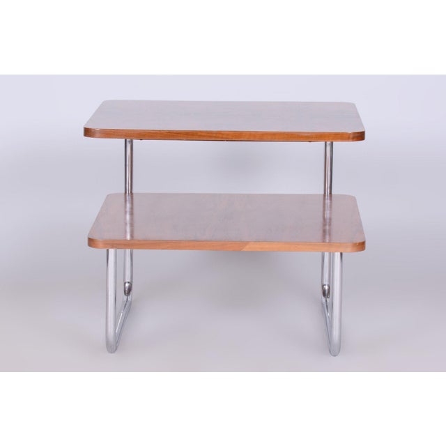 Brown Bauhaus Side Table in Caucasian Walnut and Chrome-Plated Steel, 1930s For Sale - Image 8 of 9