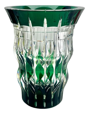 Belgian Label Green Crystal Vase from Val Saint Lambert, 1950s