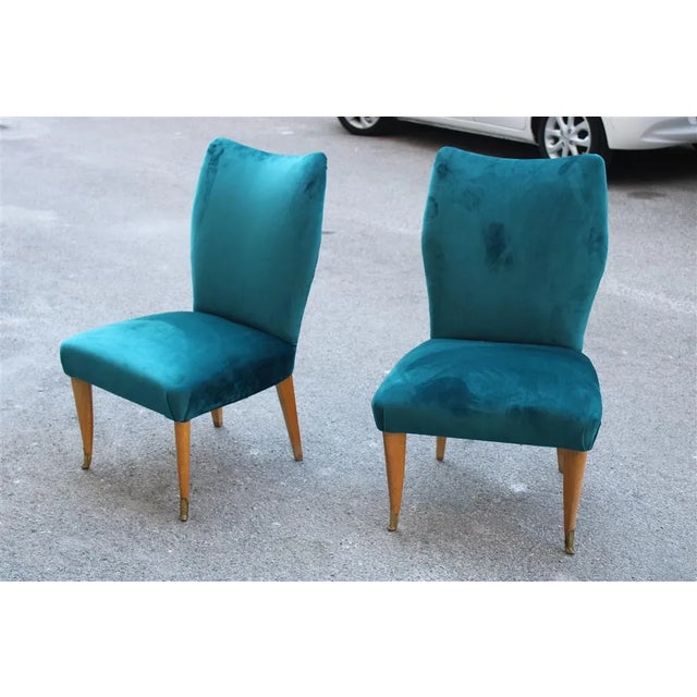 Set of Italian Petrol Green Velvet Lounge Chairs, 1950s For Sale - Image 9 of 9