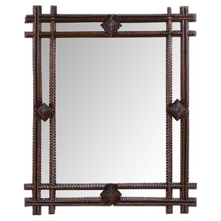 Hand-Carved Tramp Art Wall Mirror, Austria, 1880s For Sale