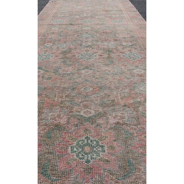 Shabby Chic Antique Turkish Oushak Runner With Vibrant Floral Patterns in Soft Pastel Tones 3'1 X 10'1 For Sale - Image 3 of 10