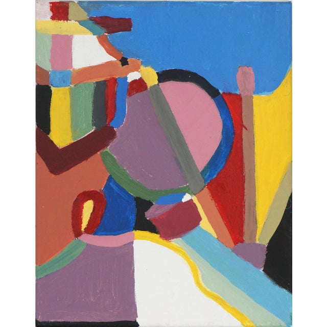 Colorful abstracted color field painting of matchsticks by Bay Area artist Michael Pauker (American, b. 1957), circa 2000....