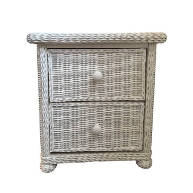 White Pair, Wicker, End Tables, Vintage All Wood, Wicker Exterior For Sale - Image 8 of 10