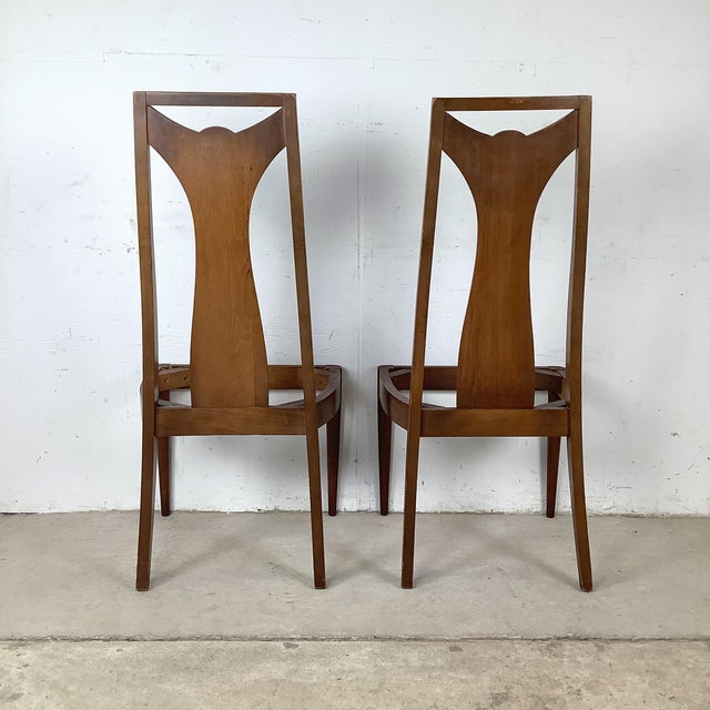 Tomlinson Set of Four 1960s Walnut High-Back Dining Chairs — Cane Insert Backs, Tomlinson Sophisticate Style, MCM For Sale - Image 4 of 12