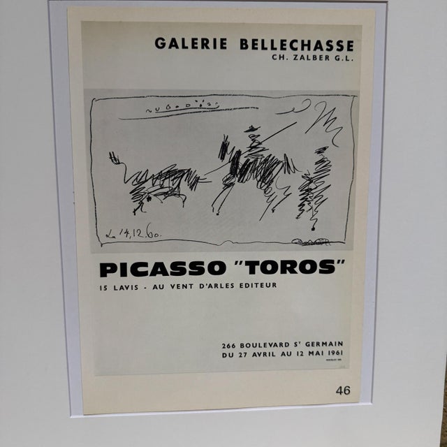 Mid-Century Modern 1961 Galerie Bellechasse Pablo Picasso Toros Poster France For Sale - Image 3 of 6