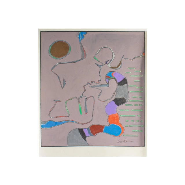 Purple Signed 1980s Abstract Mixed Media Painting by Artist Harry Hilson For Sale - Image 8 of 8