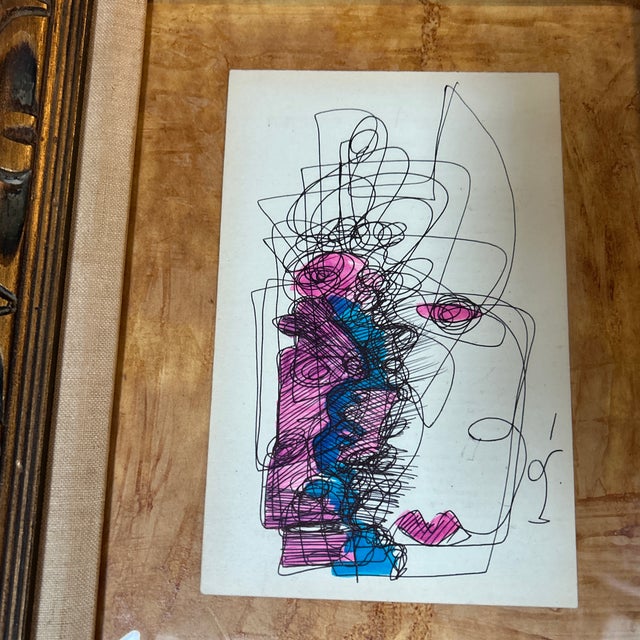 Contemporary original Wayne Cunningham abstract marker and pen drawing. Signed and framed. Drawing measures 5.5x8.5 and...