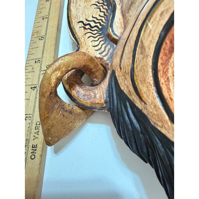 Vintage Balinese Hand-Carved & Painted Barong Monkey Wood Wall Mask For Sale - Image 10 of 11