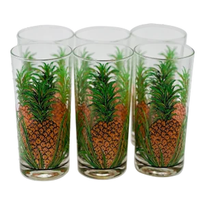1960s Cera Glass Pineapple Glassware Set - Set of 6 Glasses