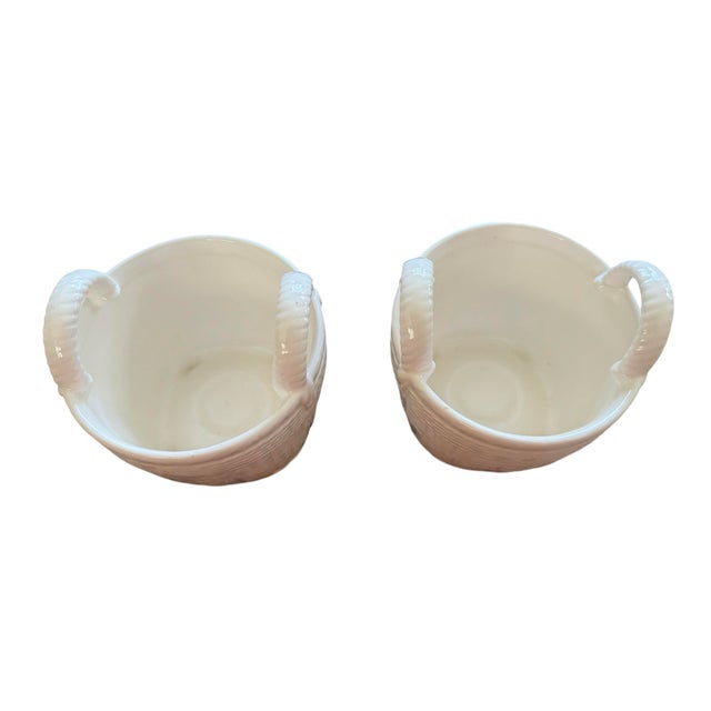 Vintage Tiffany Porcelain Pair White Basket Cachepots For Sale - Image 10 of 10