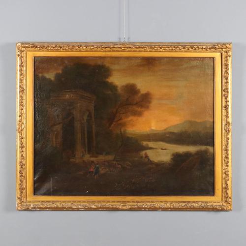 Landscape with Figures and Architecture, Oil on Canvas, Framed For Sale - Image 12 of 12