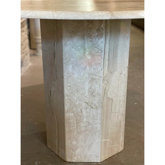 1980s Postmodern Vintage Travertine Round Dining/Entry Table Honed For Sale - Image 9 of 12