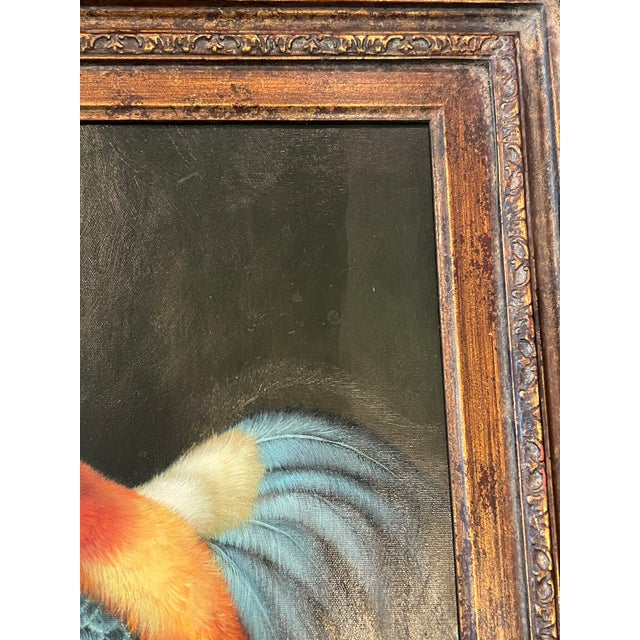 1950s Mid Century Rooster Oil Painting With Spanish Baroque Style Frame For Sale - Image 12 of 18