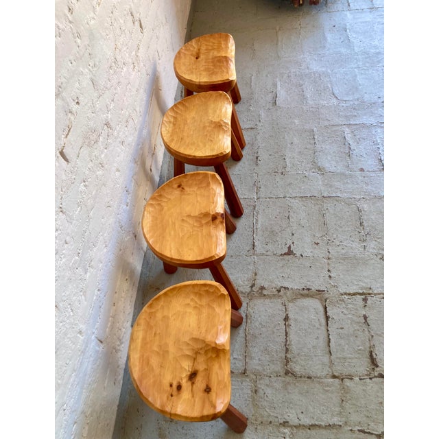 Primitive Style Tripod Stools, 1960s, Set of 4 For Sale - Image 6 of 18