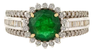 1.24ct Round Emerald Vintage Diamond Cocktail Ring in 14k Yellow Gold Size 5