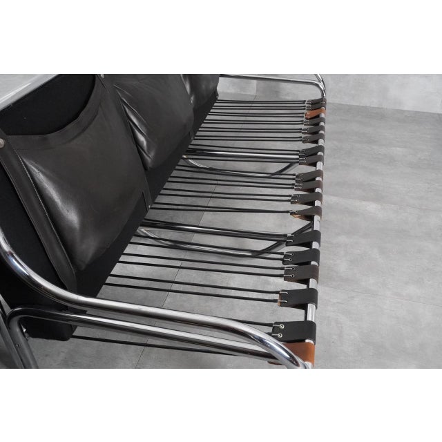 Black Black Leather Stringa 3-Seater Sofa by Gae Aulenti for Poltronova, 1960s For Sale - Image 8 of 13