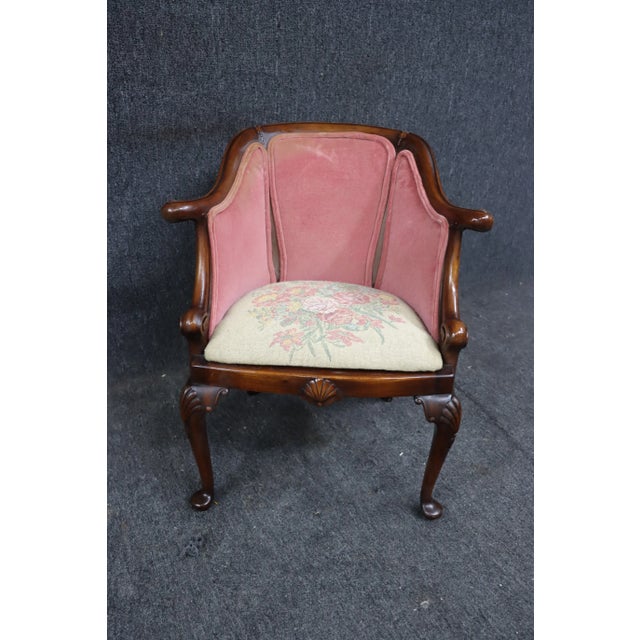 Traditional Queen Anne Style Floral Corner Chair For Sale - Image 3 of 8