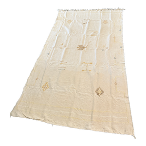 Vintage Moroccan Sabra Silk Throw Blanket Rug Bed Spread