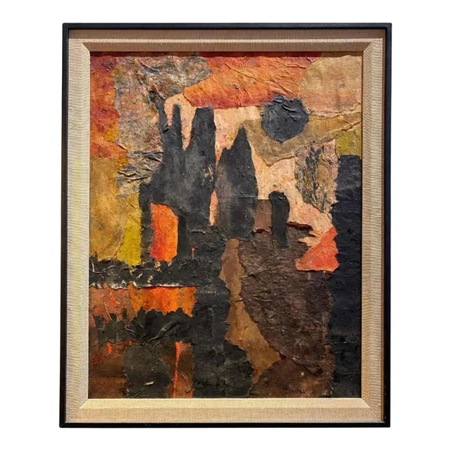 Black and Orange Mixed Media Expressionist Abstract by Shirley Bleviss For Sale