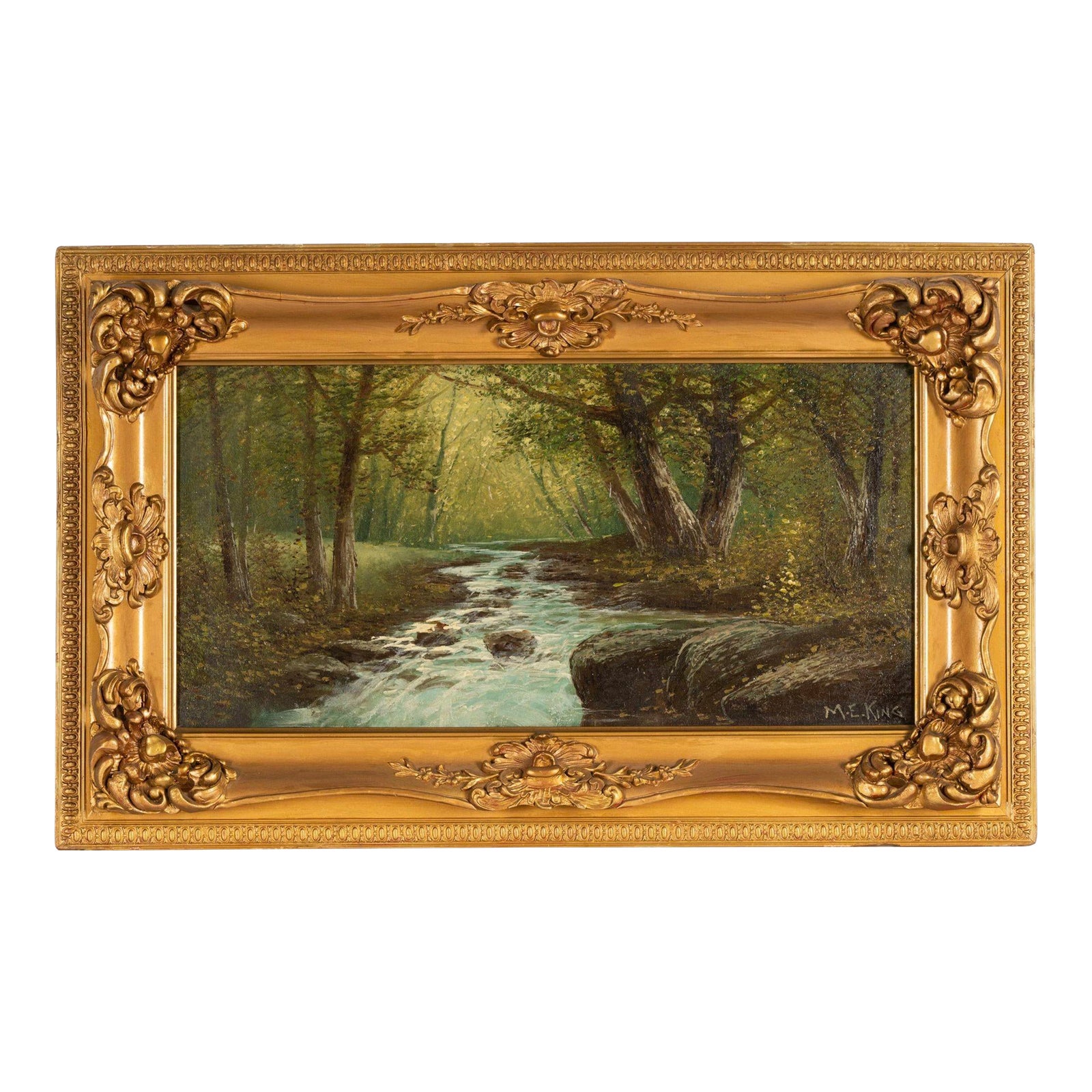 20th Century American River Landscape, Oil on Canvas by Mary