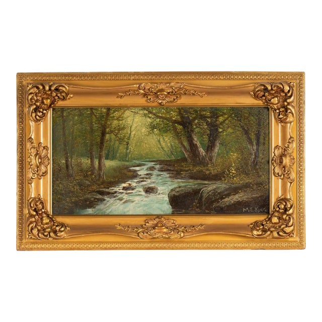 20th Century American River Landscape, Oil on Canvas by Mary Elizabeth King. For Sale