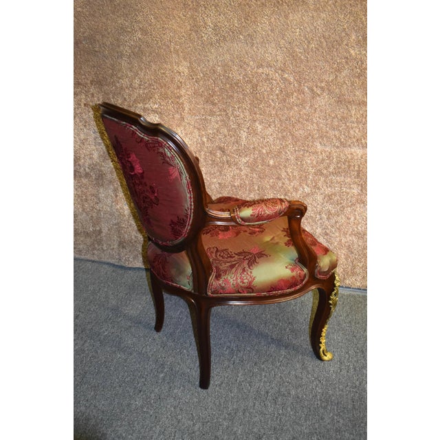 Vintage Italian Style Arm Accent Chair W/Brass Ormolu For Sale - Image 10 of 13