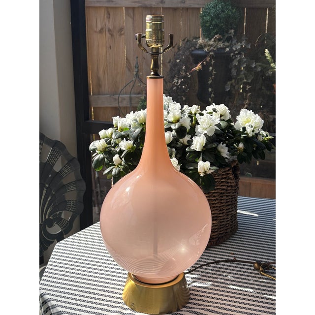 Mid-Century Italian Murano Style Blush Pink Opaline Glass Lamp For Sale - Image 11 of 18