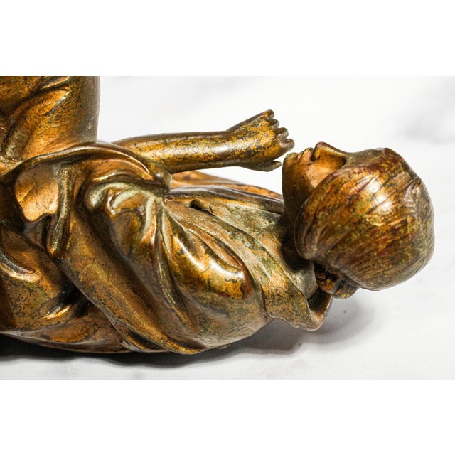 Rare Antique Bertolini Clemente “Pensive” Bronze Woman Figural Sculpture Statue Bookends Ovington New York Luxury Home Decor Art For Sale - Image 17 of 18