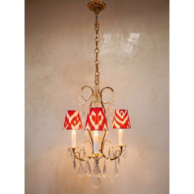 French Brass Chandelier with 3 Arms and Crystals, 1940s For Sale - Image 9 of 12