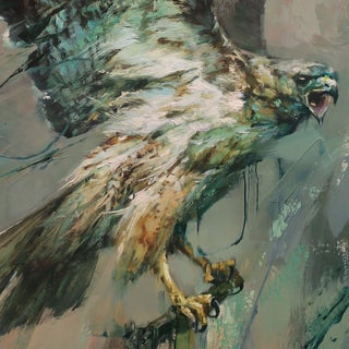 Stay Wild by Lindsey Kustusch | Oil on wood panel Painting of a hawk in flight. For Sale