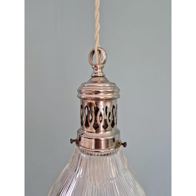 Art Deco Pendant Light in Grooved Clear Glass, 1930 For Sale - Image 6 of 12