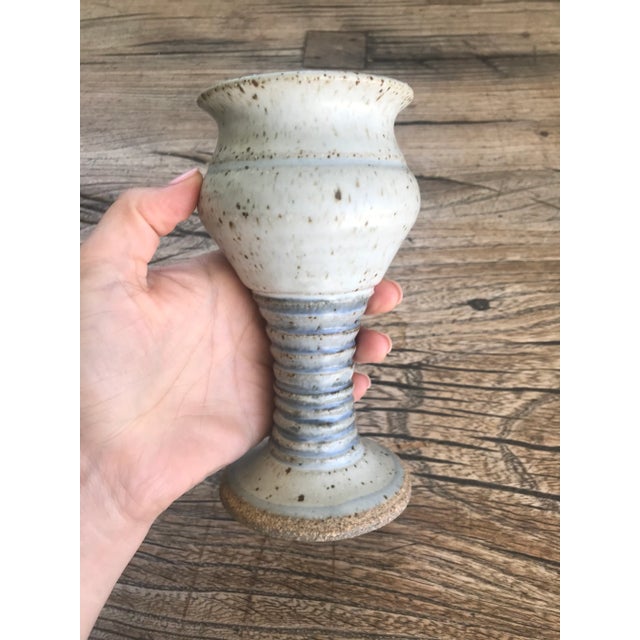 Vintage Mid-Century Modern Ceramic Studio Stoneware Pedestal Pottery Vase For Sale - Image 4 of 7