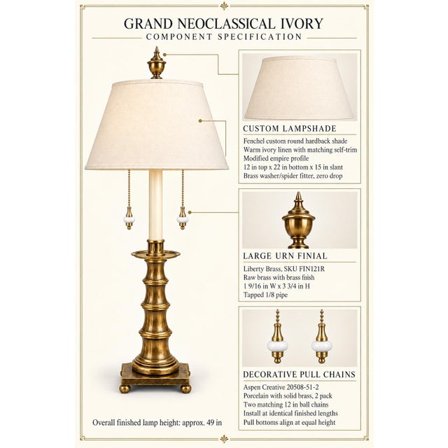 Bronze Vintage Monumental Stiffel Neoclassical Brass Dual-Light Table Lamp With Ivory Linen Shade For Sale - Image 8 of 8