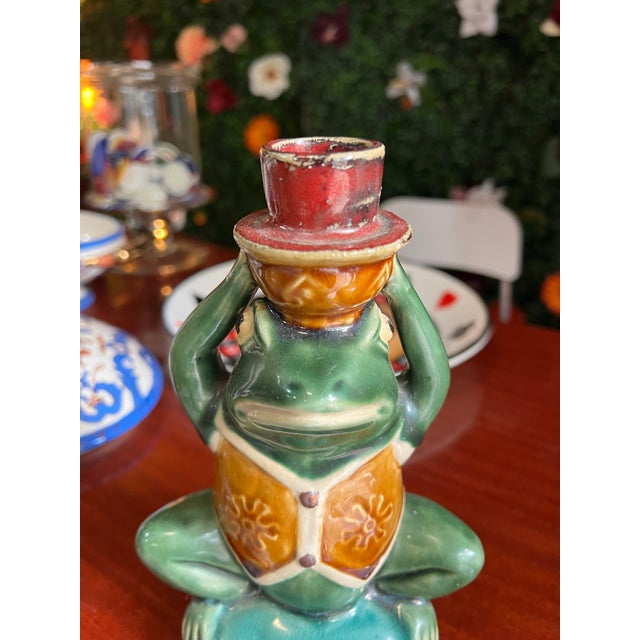 1970s Vintage Colorful Ceramic Frog Candlestick Holder For Sale - Image 5 of 7