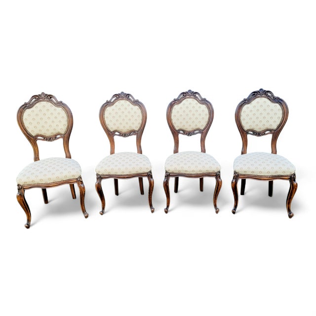 Antique Early 20th Century Louis XVI French Château Dining Room Set in Mahogany Inlaid and Walnut, Set of 5 For Sale - Image 3 of 17