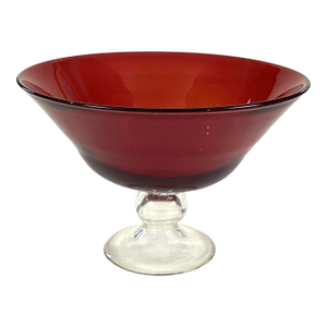 1960s Large Ruby Red Pedestal Centerpiece Bowl