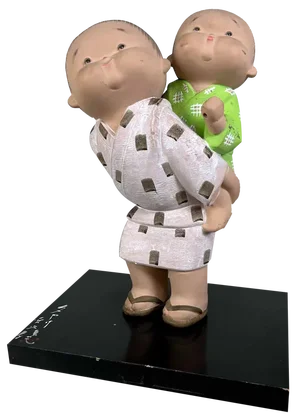 Vintage Hakata Figurine Playing Children in Ceramic & Clay, Japan, 1970s