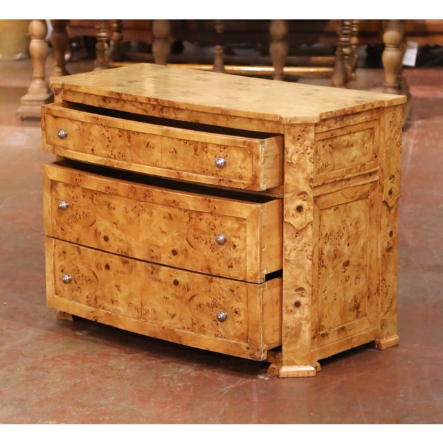 Wood Mid-Century French Charles X Style Burl Elm Three-Drawer Chest Commode For Sale - Image 7 of 10