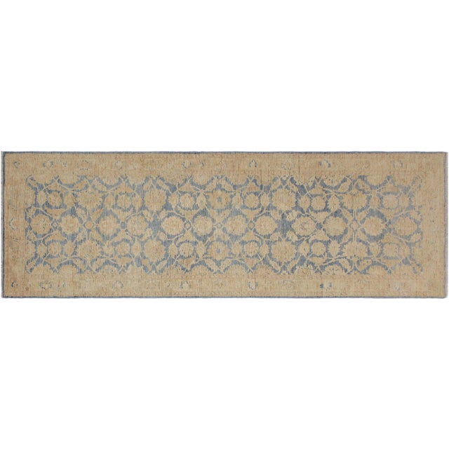 Shabby Chic Ziegler Blue/Gold Wool Runner Rug- 3'11'' X 10'11'' For Sale - Image 9 of 10