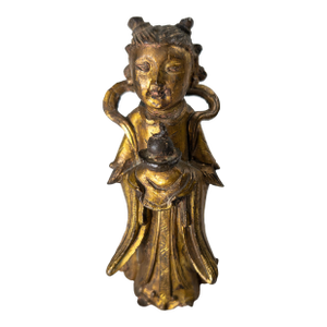 17th Century Ming or Qing Dynasty Chinese Gilt Bronze Daoist Attendant Figure