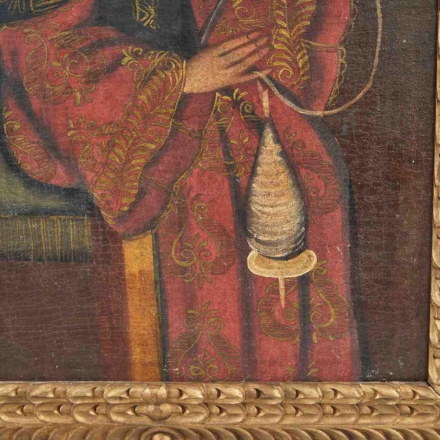 Cuzco School Artist, Virgin Child Spinning, Oil on Canvas, Framed For Sale - Image 3 of 6