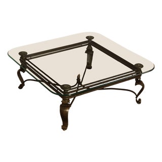 Neoclassical Style Iron And Glass Coffee Table For Sale