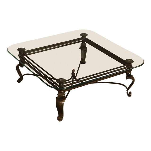 Neoclassical Style Iron And Glass Coffee Table For Sale