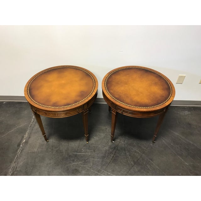 Vintage Heritage HENREDON Round Mahogany Leather Top Side End Tables