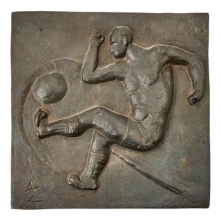 Allan Ebeling, Art Deco Modernist Wall Relief of a Football Player, 1930s, Cast Iron For Sale