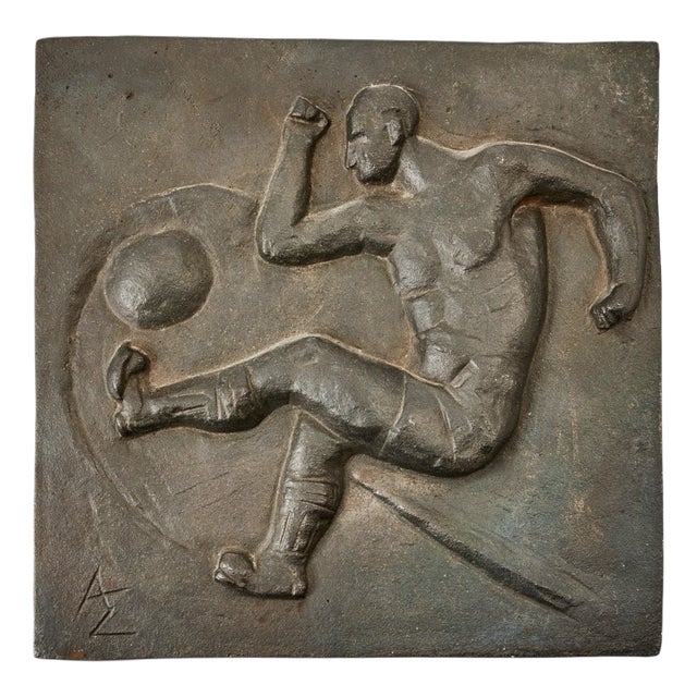 Allan Ebeling, Art Deco Modernist Wall Relief of a Football Player, 1930s, Cast Iron For Sale