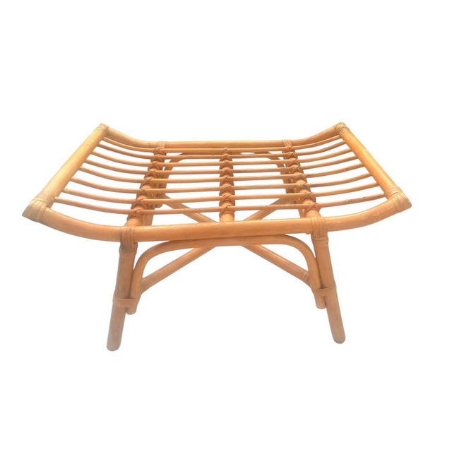 Mid-Century Modern Bentwood Bamboo & Rattan Saddle Bench Stool Ottoman For Sale - Image 3 of 9