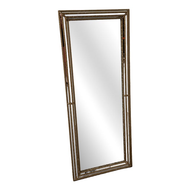 Vintage Hollywood Regency Gilt Faux Bamboo Full-Length Mirror, 1980s For Sale
