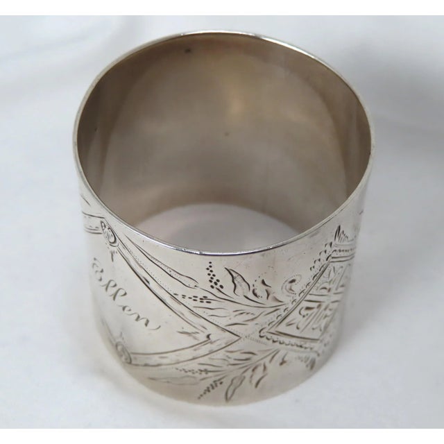 Large Antique American Victorian Engraved "Ellen" Sterling Silver Napkin Ring For Sale - Image 10 of 13