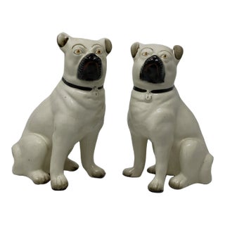 19th C Pair Large Staffordshire Pug Dogs For Sale